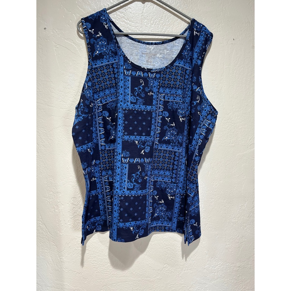 Woman Within Blue Patchwork Bandana Butterfly Print Tank Top Plus Size 1X 22/24
